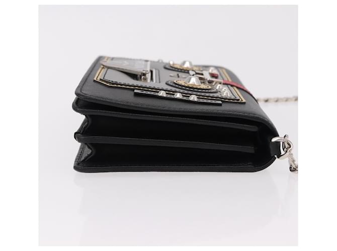 PRADA Robot Chain Shoulder Bag Saffiano Black Silver - vista 3
