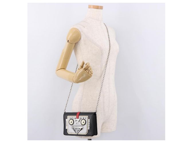 PRADA Robot Chain Shoulder Bag Saffiano Black Silver - vista 33