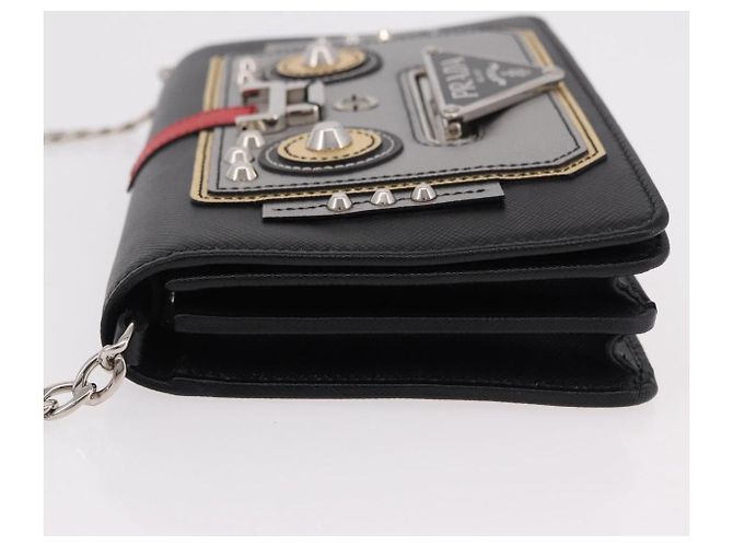 PRADA Robot Chain Shoulder Bag Saffiano Black Silver - vista 4