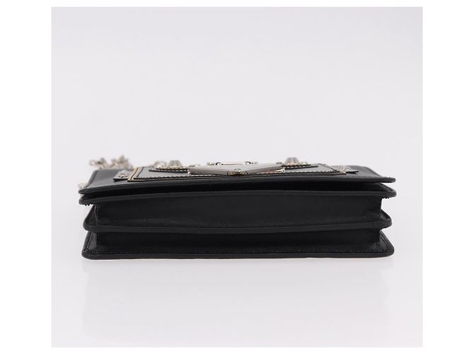 PRADA Robot Chain Shoulder Bag Saffiano Black Silver - vista 5