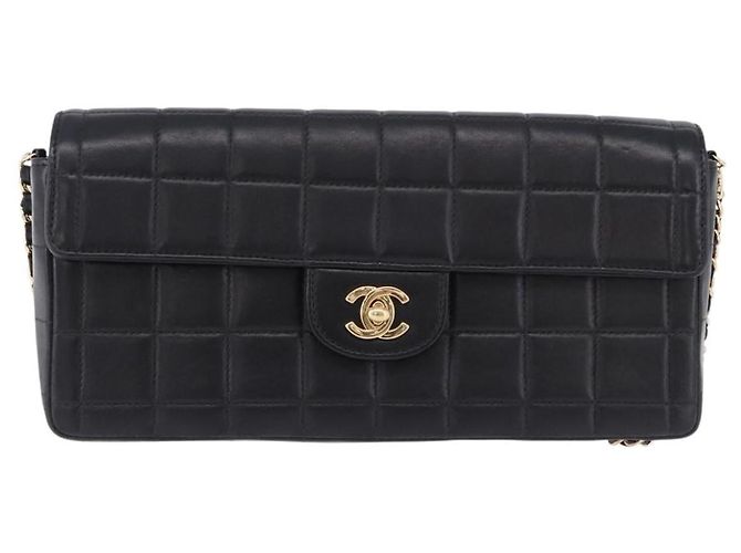 CHANEL Choco Bar Line Chain Shoulder Bag Leather Black Gold CC - vista 13