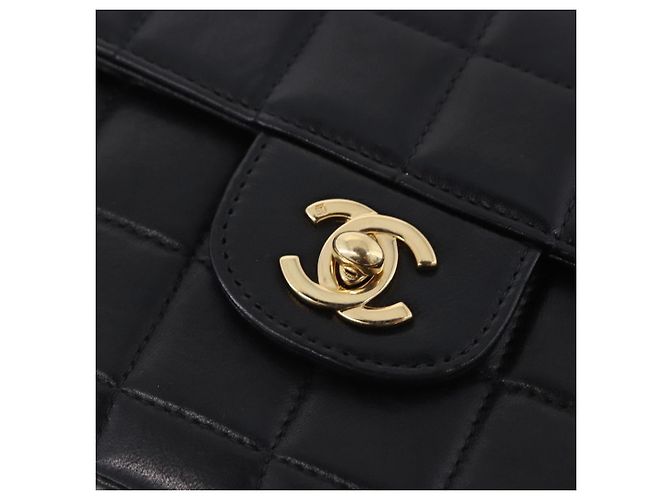 CHANEL Choco Bar Line Chain Shoulder Bag Leather Black Gold CC - vista 17