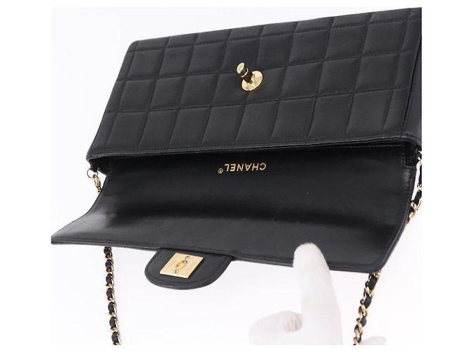 CHANEL Choco Bar Line Chain Shoulder Bag Leather Black Gold CC - vista 18