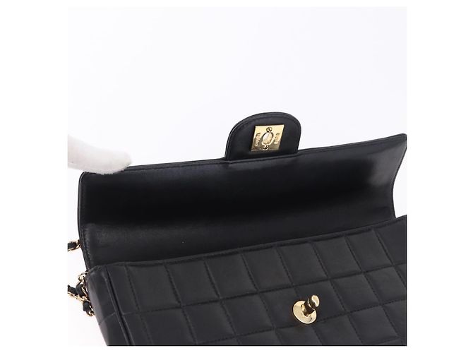 CHANEL Choco Bar Line Chain Shoulder Bag Leather Black Gold CC - vista 19