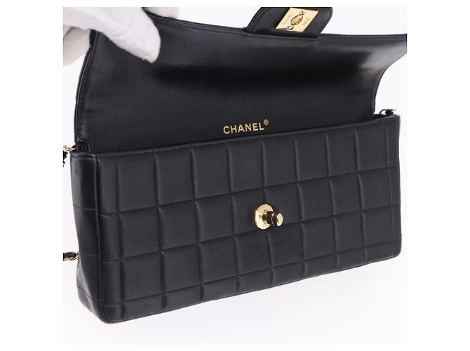 CHANEL Choco Bar Line Chain Shoulder Bag Leather Black Gold CC - vista 20