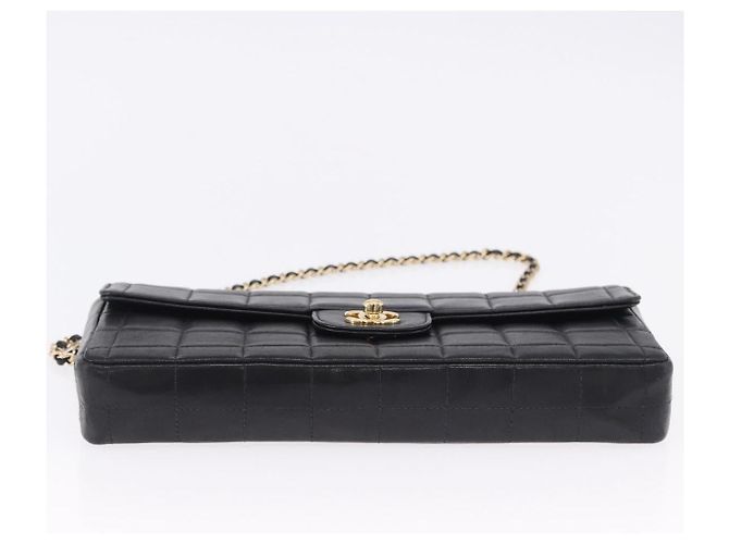 CHANEL Choco Bar Line Chain Shoulder Bag Leather Black Gold CC - vista 5