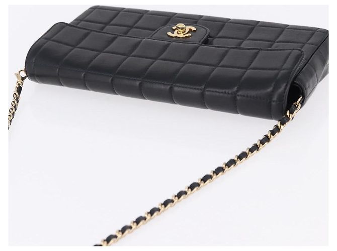 CHANEL Choco Bar Line Chain Shoulder Bag Leather Black Gold CC - vista 6