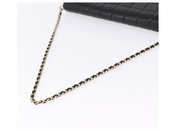 CHANEL Choco Bar Line Chain Shoulder Bag Leather Black Gold CC - vista 7