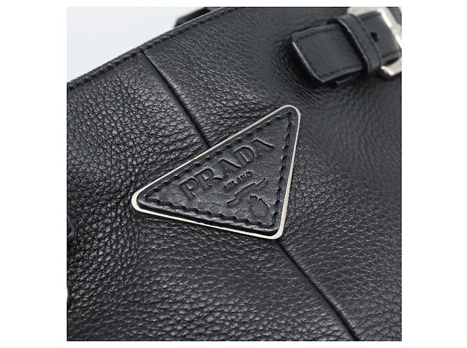 PRADA Tote Bag em couro Vittero Dino Preto Prata - vista 14