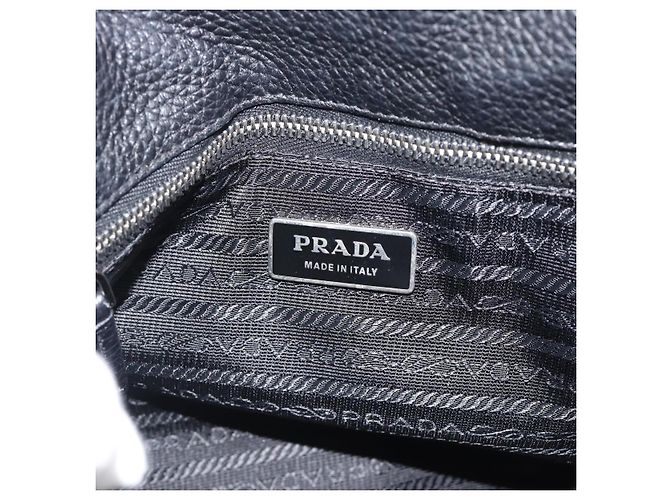 PRADA Tote Bag em couro Vittero Dino Preto Prata - vista 16