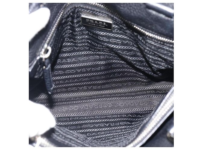 PRADA Tote Bag em couro Vittero Dino Preto Prata - vista 17