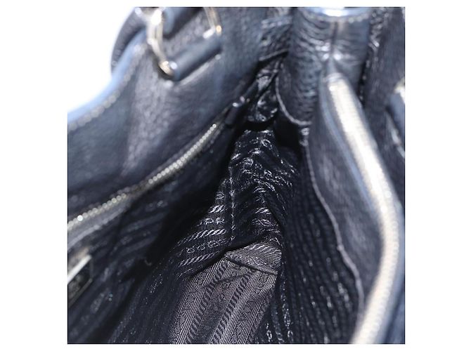 PRADA Tote Bag em couro Vittero Dino Preto Prata - vista 18