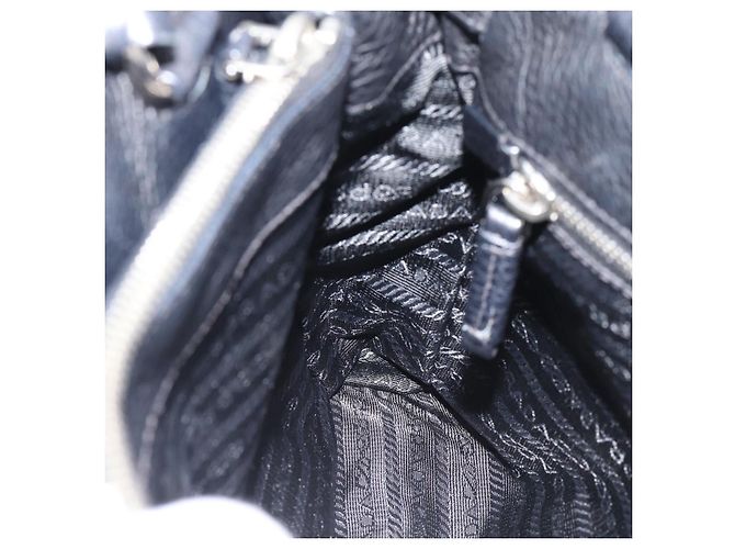 PRADA Tote Bag em couro Vittero Dino Preto Prata - vista 19