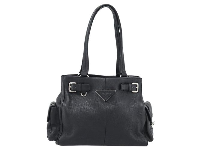 PRADA Tote Bag em couro Vittero Dino Preto Prata - vista 2