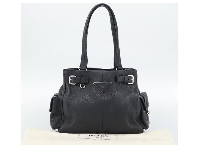 PRADA Tote Bag em couro Vittero Dino Preto Prata - vista 28
