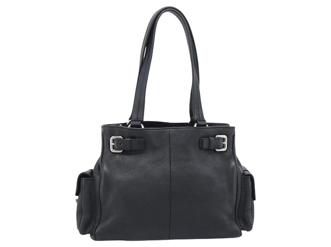 PRADA Tote Bag em couro Vittero Dino Preto Prata - vista 3