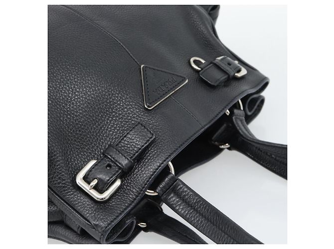 PRADA Tote Bag em couro Vittero Dino Preto Prata - vista 6