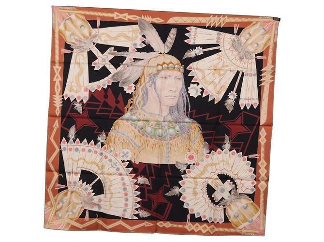 Hermès HERMES Carre90 Scarf Silk  Cosmogonie Apache  Brown Black - vista 13