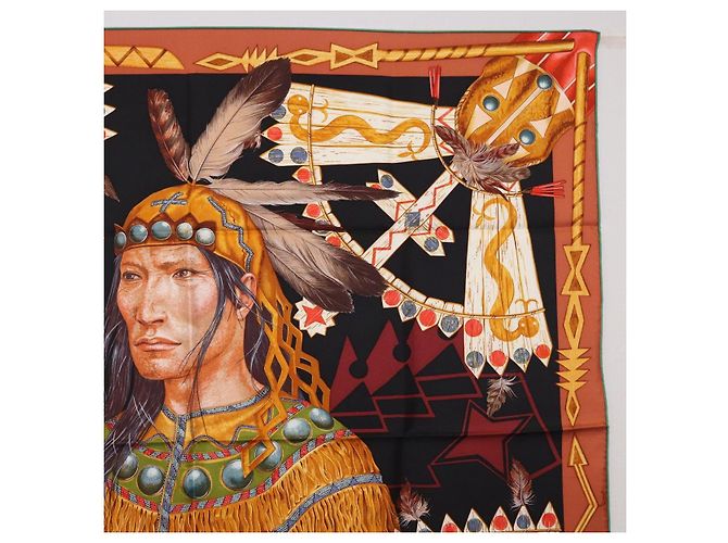 Hermès HERMES Carre90 Scarf Silk  Cosmogonie Apache  Brown Black - vista 4