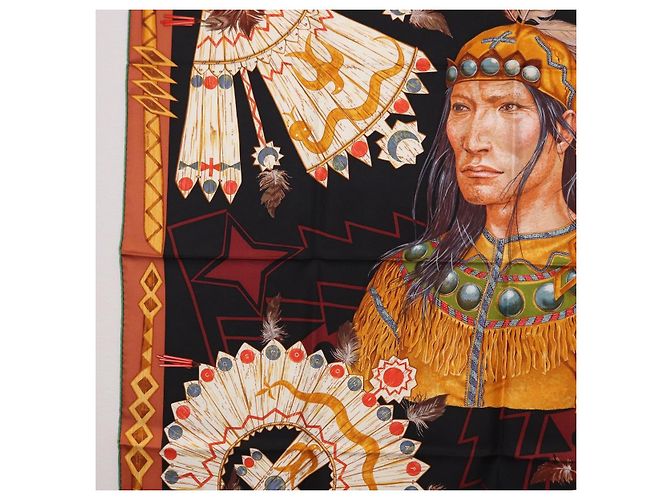Hermès HERMES Carre90 Scarf Silk  Cosmogonie Apache  Brown Black - vista 5