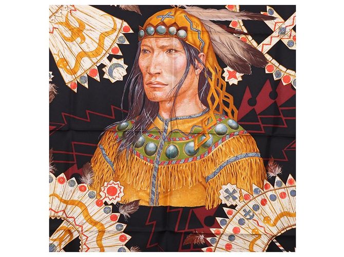 Hermès HERMES Carre90 Scarf Silk  Cosmogonie Apache  Brown Black - vista 6