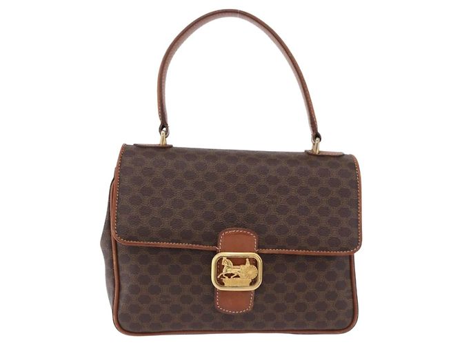 Céline CELINE Macadam Canvas Hand Bag PVC Leather Brown Gold - vista 2