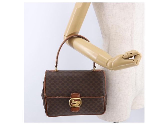 Céline CELINE Macadam Canvas Hand Bag PVC Leather Brown Gold - vista 26