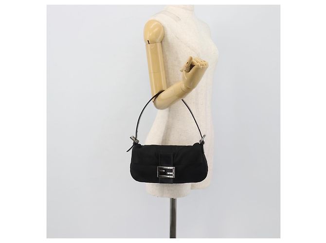 FENDI Mamma Baguette Shoulder Bag Cotton Black Silver - vista 22