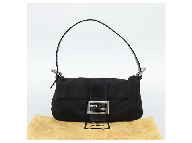 FENDI Mamma Baguette Shoulder Bag Cotton Black Silver - vista 23