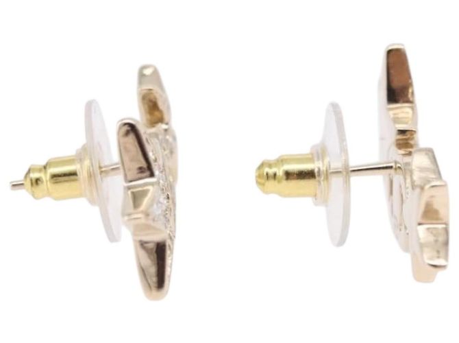 CHANEL Rhinestone COCO Mark Earring Metal Gold Tone CC - vista 14