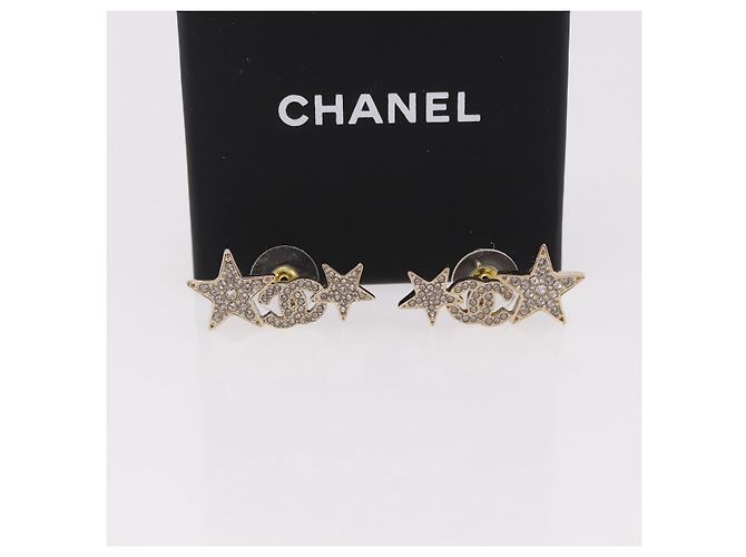 CHANEL Rhinestone COCO Mark Earring Metal Gold Tone CC - vista 15