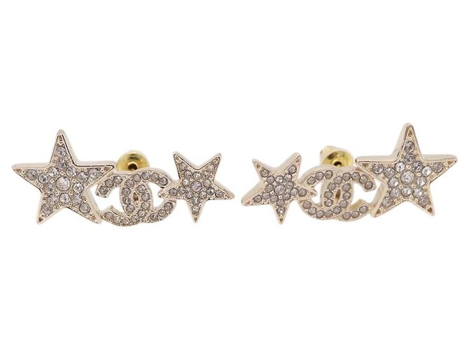CHANEL Rhinestone COCO Mark Earring Metal Gold Tone CC - vista 2