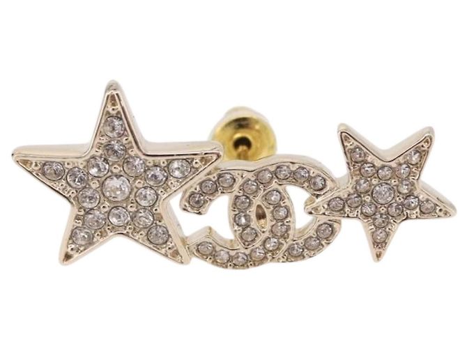 CHANEL Rhinestone COCO Mark Earring Metal Gold Tone CC - vista 3