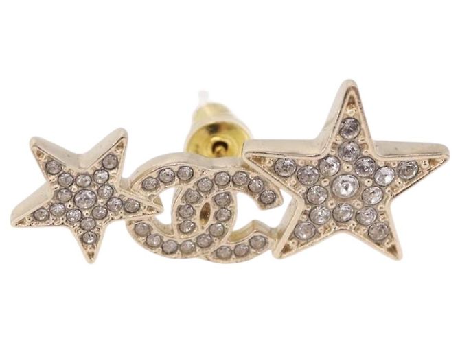 CHANEL Rhinestone COCO Mark Earring Metal Gold Tone CC - vista 8