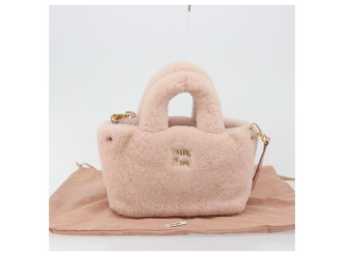 Miu Miu Hand Bag Fur 2way Pink Gold Tone - vista 25
