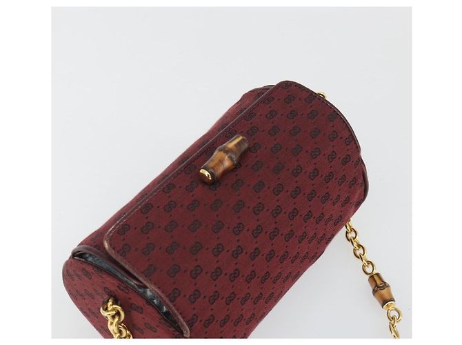 GUCCI Micro GG Canvas Chain Shoulder Bag Red Gold - vista 6