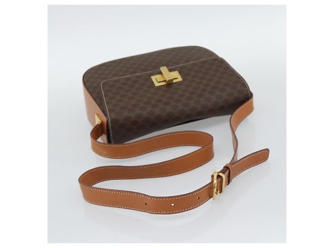 Céline CELINE Macadam Canvas Shoulder Bag PVC Leather Brown Gold - vista 7
