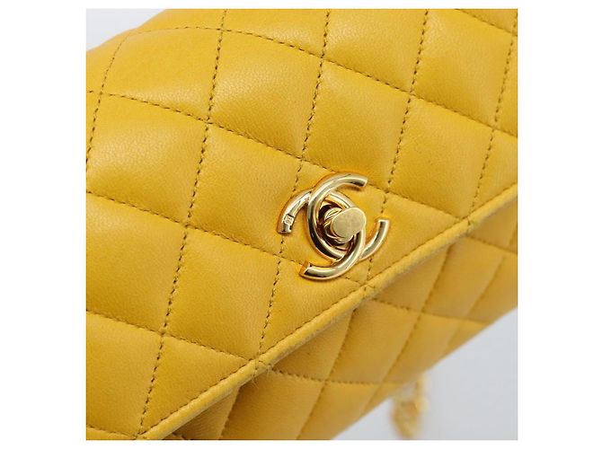 CHANEL Matelasse Chain Shoulder Bag Lamb Skin Yellow Gold CC - vista 14