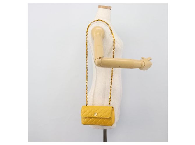 CHANEL Matelasse Chain Shoulder Bag Lamb Skin Yellow Gold CC - vista 22