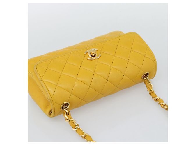CHANEL Matelasse Chain Shoulder Bag Lamb Skin Yellow Gold CC - vista 6