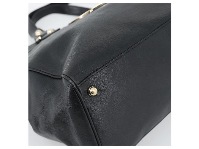 GUCCI Interlocking G Hand Bag Leather Black Gold Tone 131445 - vista 11