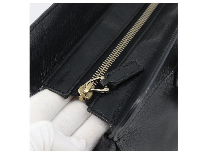 GUCCI Interlocking G Hand Bag Leather Black Gold Tone 131445 - vista 14