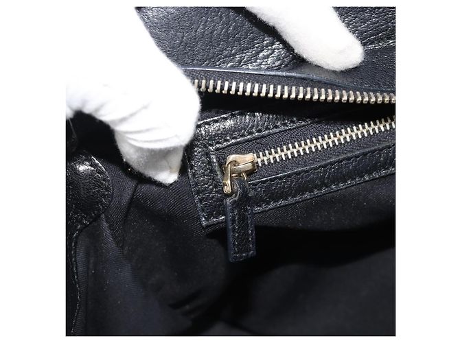 GUCCI Interlocking G Hand Bag Leather Black Gold Tone 131445 - vista 19