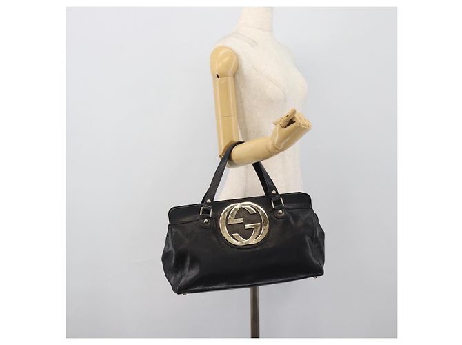 GUCCI Interlocking G Hand Bag Leather Black Gold Tone 131445 - vista 22