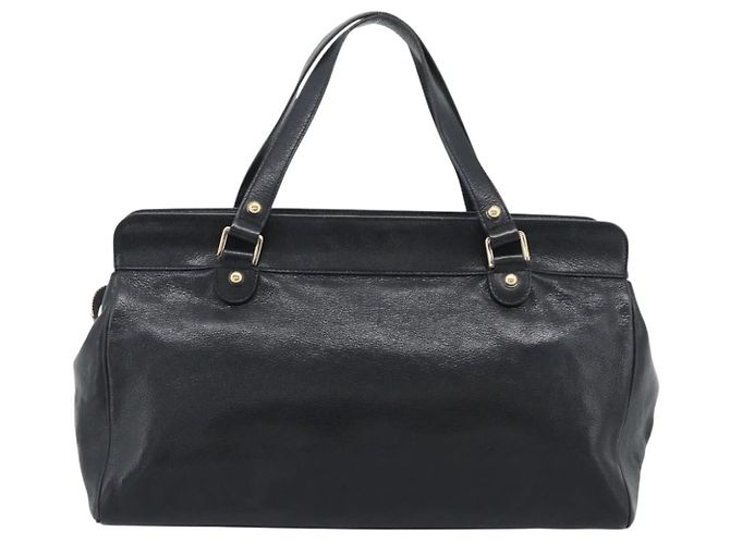 GUCCI Interlocking G Hand Bag Leather Black Gold Tone 131445 - vista 3