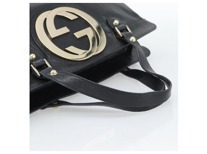 GUCCI Interlocking G Hand Bag Leather Black Gold Tone 131445 - vista 7