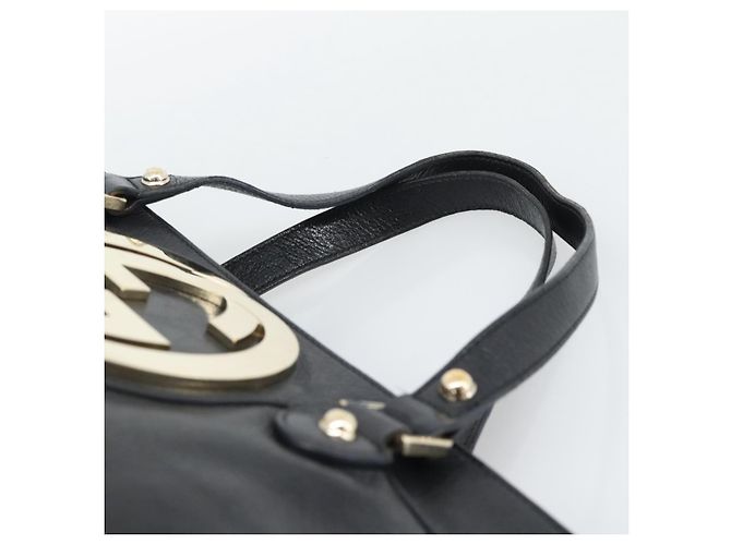 GUCCI Interlocking G Hand Bag Leather Black Gold Tone 131445 - vista 8