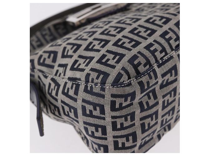 FENDI Zucchino Canvas Mamma Baguette Shoulder Bag Navy Silver - vista 11