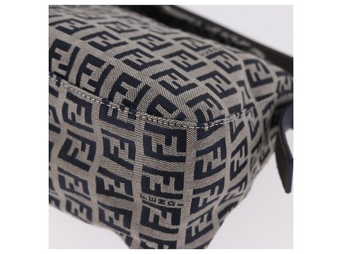 FENDI Zucchino Canvas Mamma Baguette Shoulder Bag Navy Silver - vista 12