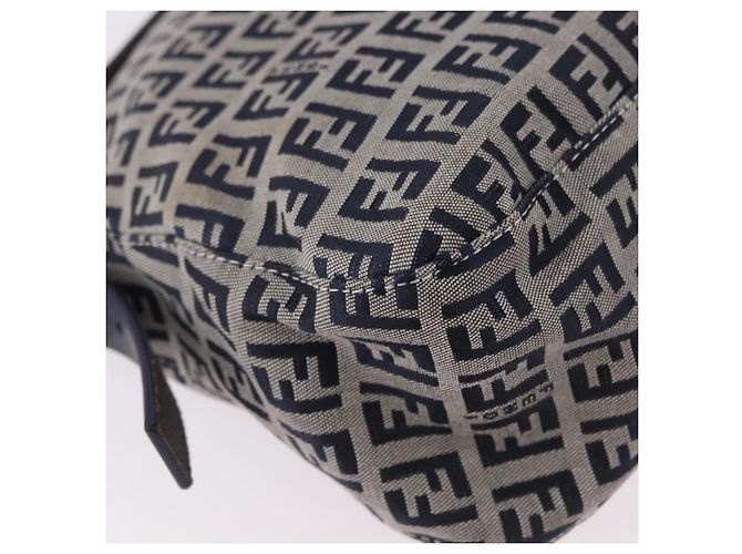 FENDI Zucchino Canvas Mamma Baguette Shoulder Bag Navy Silver - vista 13